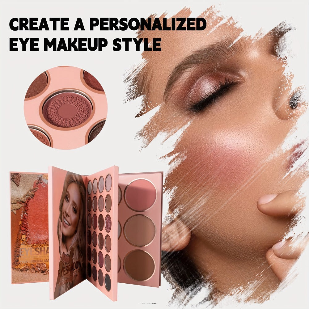 Eyeshadow Palette Book Style SHCOETY 4-in-11 Makeup Kit | 24-Color Eyeshadow + 6-Color Highlighter + 6-Color Blush + 7-Color Contour | Folding Magazine Design | All Skin Tones - product image 4