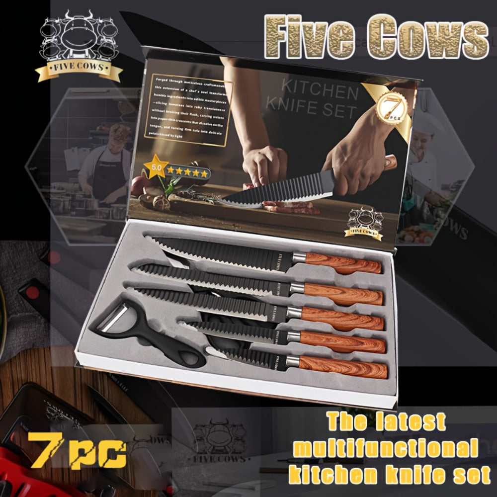 Hand Forged Chef Knife Set with Knife Rack Butcher Knife Bone Cutter Meat Cleaver Vegetable Chopper Kitchen Knife Set for Cooking Camping BBQ Outdoor Hunting Holiday Gift - product image 5