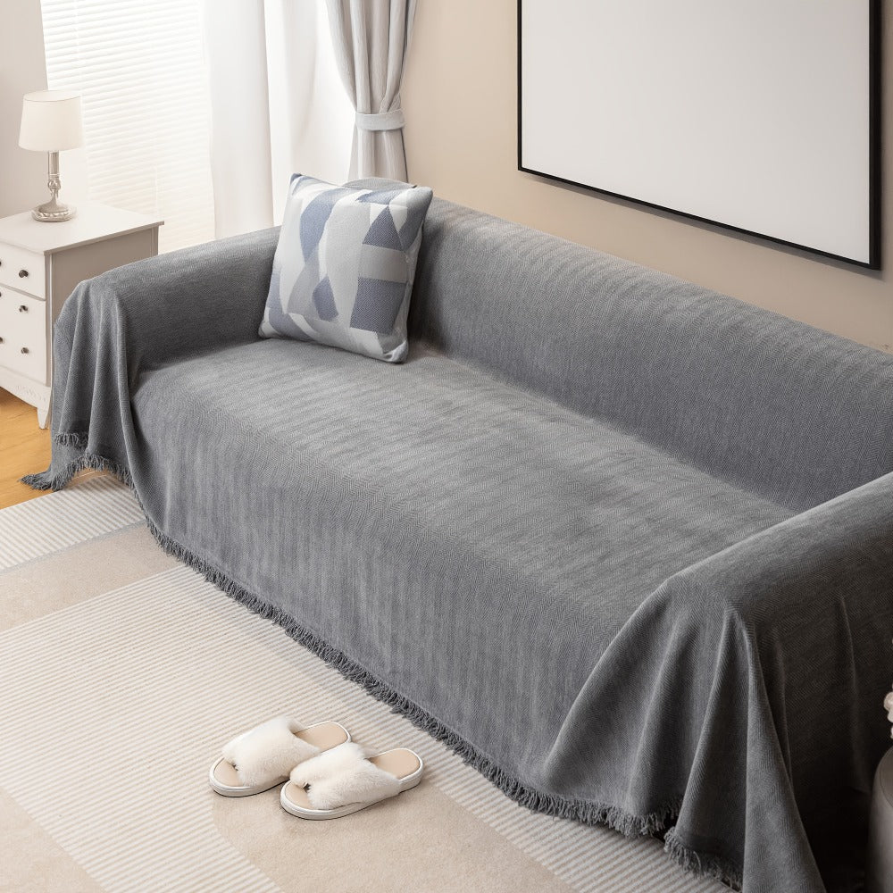 Couch Cover Throw Chenille Fringe Extra Large - Pet Friendly Scratch Proof Non-Slip Washable Polyester Sofa Protector | 3 Seat 71x102in 4 Seat 71x134in | Beige Gray Brown | Living  - product image 15