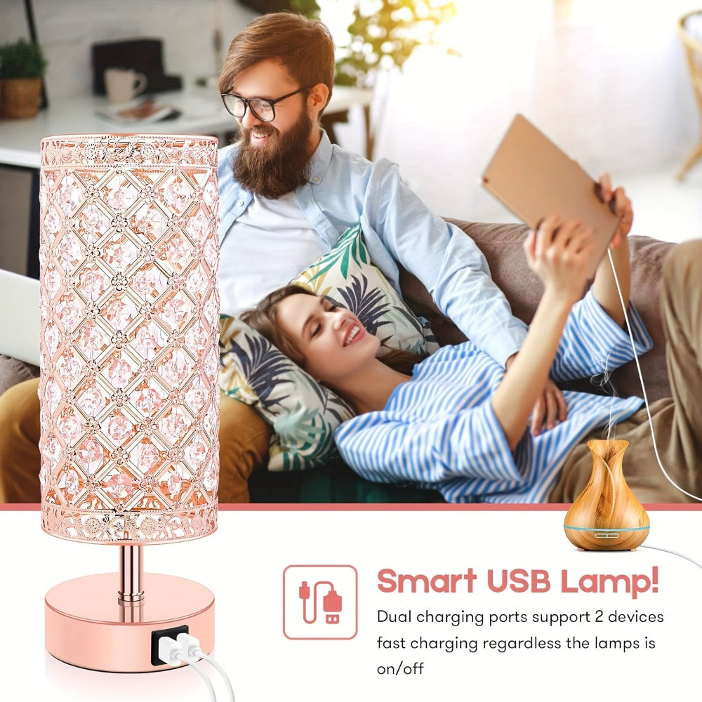 Crystal Bedside Table Lamp with Touch Control & 2 USB Charging Ports, 3-Way Dimmable Nightstand Lamp with Decorative Crystal Base, LED Bulb Included, for Bedroom Living Room Office - product image 8