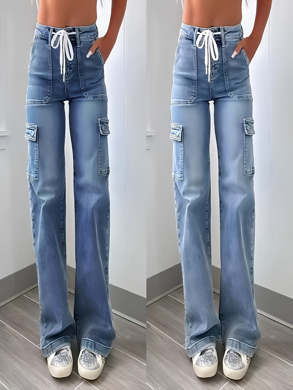 New Style Women's Leisure Straight-Leg Jeans with Laces and Multiple Pockets, Casual Fashion Denim Fabric Sweatpants Jeans Fit Women's Clothing - product image 10