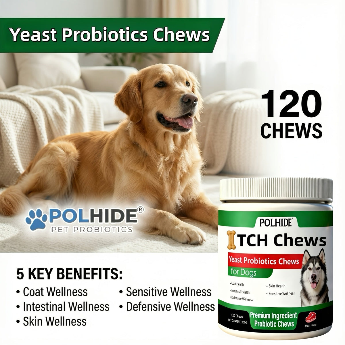Dog Probiotic Chews 120 Count Heart-Shaped Soft Chews with Yeast & Meat Flavor – 120-Day Supply Pet Digestive Supplement Daily Wellness Chew – Supports Gut - product image 3