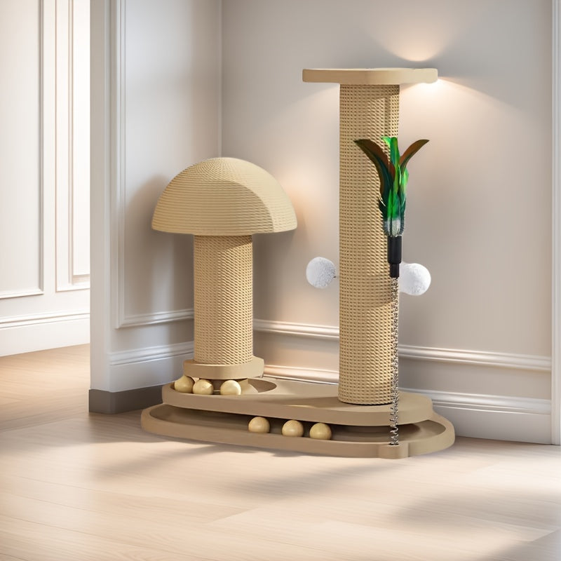 Cat Tree Solid Wood Space-saving Vertical Cat Climbing Structure with Sisal Scratching Post & Integrated Scratch Board | Self-Play Cat Tower for Indoor Cats - product image