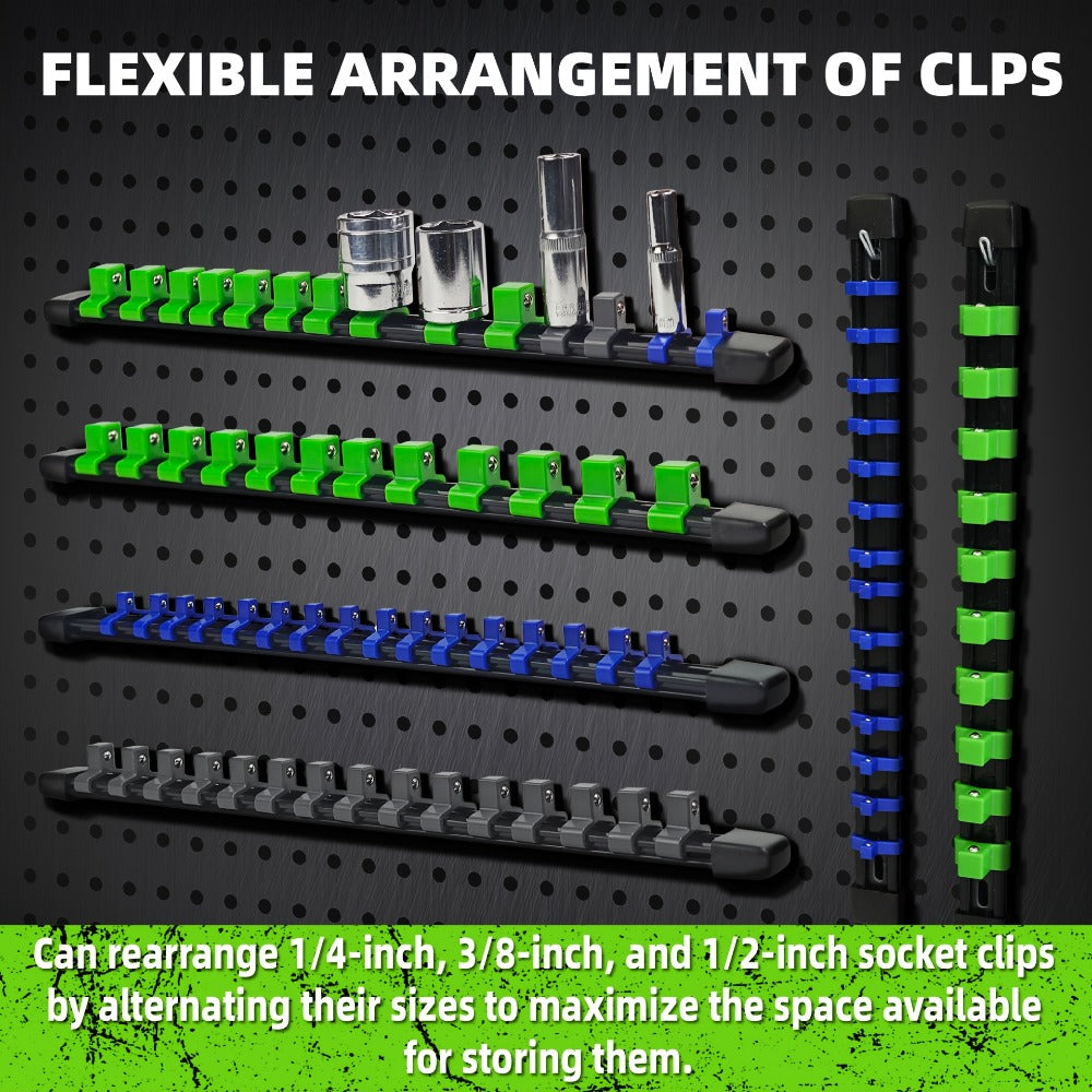 Socket Organizer Set with Rails – Heavy Duty ABS Socket Holder Rack for 1/4", 3/8" & 1/2" Drive – Tool Storage Kit for Toolbox, Garage & Workshop Organization (6, 9 or 18 Piece) - product image 7