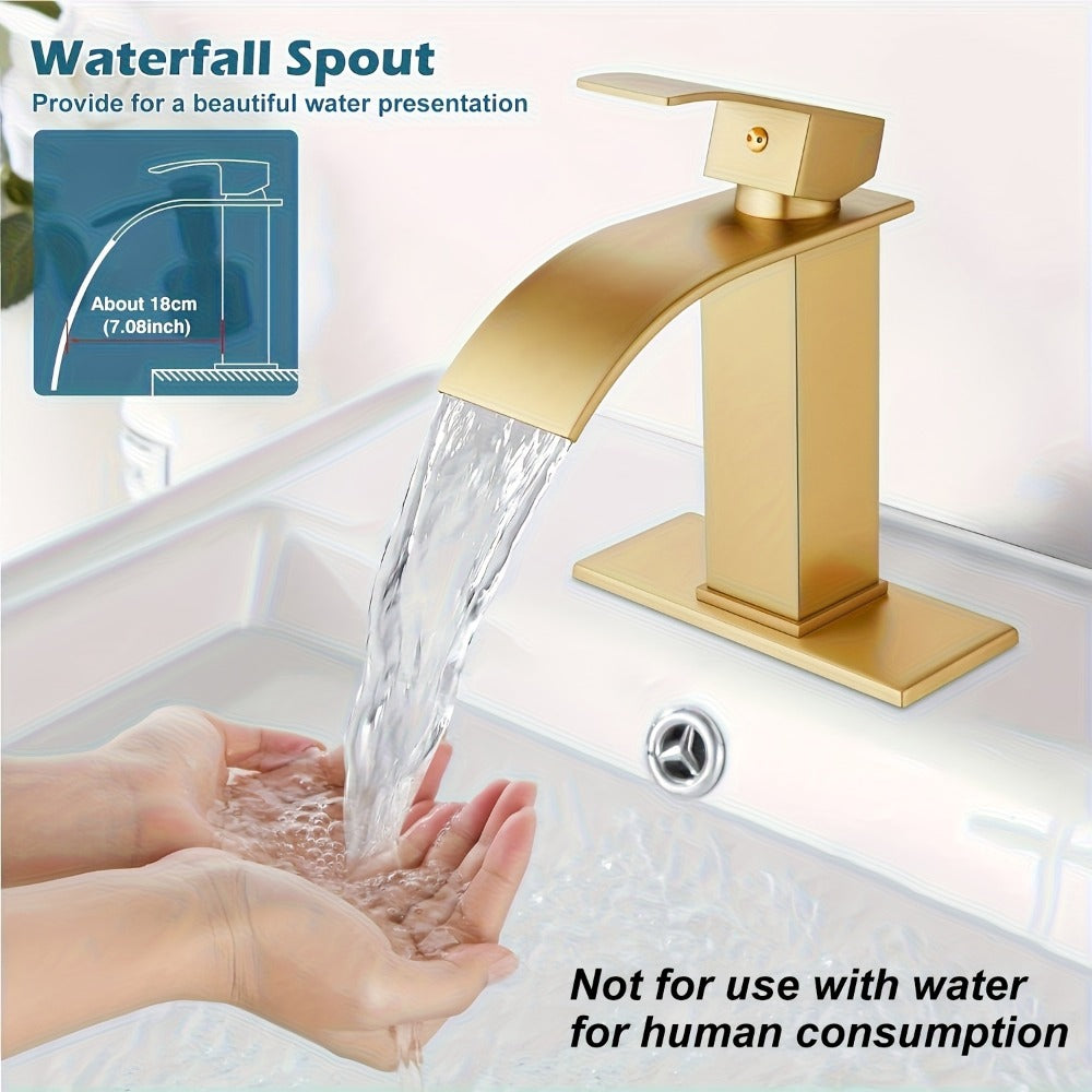 Waterfall Bathroom Sink Faucet, Single Hole or 3-Hole Mixer Tap with 6" Deck Plate, Ceramic Valve, Vanity Faucet for Farmhouse RV Bathroom, Brushed Gold Matte Black Nickel Chrome - product image 18