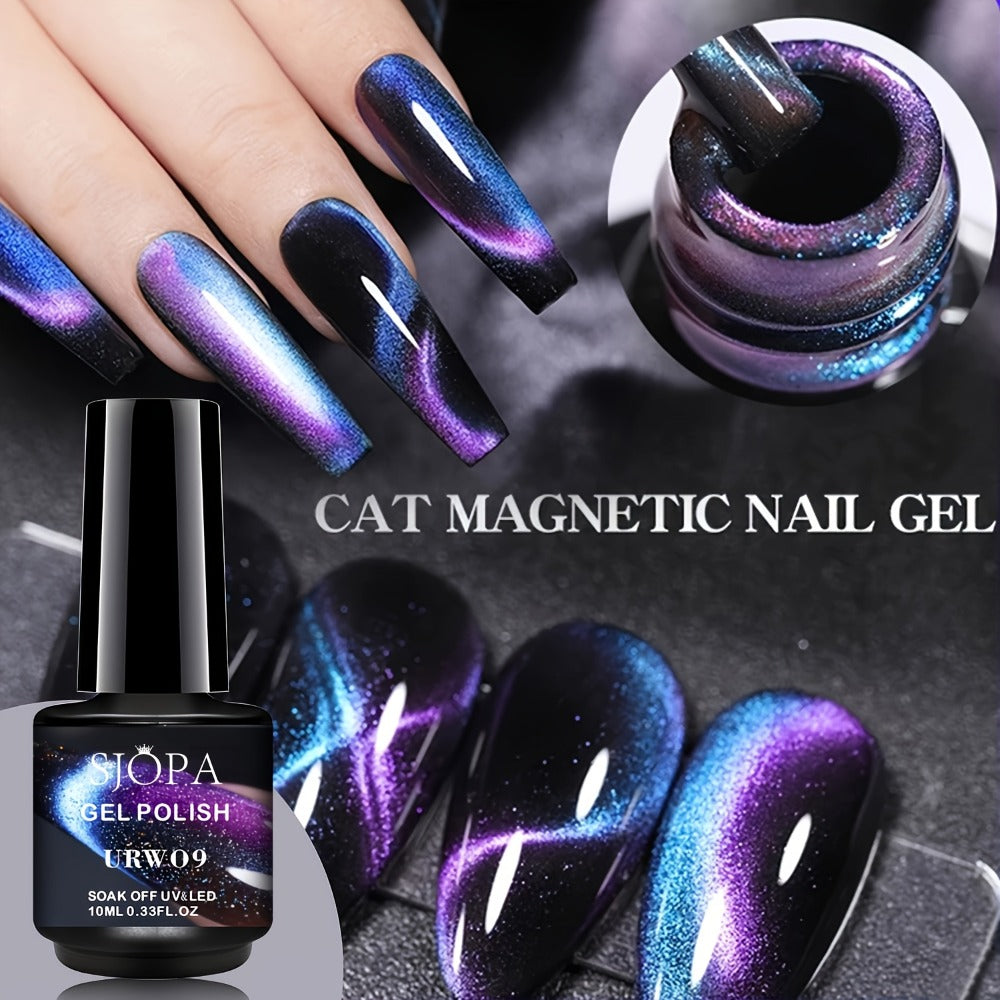 Magnetic Cat Eye Gel Nail Polish 9D Holographic Rainbow Glitter Blue & Purple — LED UV Soak-Off Gel Polish Paraben-Free Water-Based Formula, Salon & DIY Home Manicure Nail Art Gift - product image 10