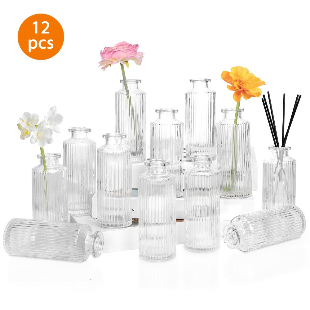 Mini Bud Vases Set - Modern Striped Clear Glass Flower Vases for Wedding Centerpieces, Birthday Party, Anniversary, Home Table Decor, Multiple Sizes 12/24/36 Pcs - product image