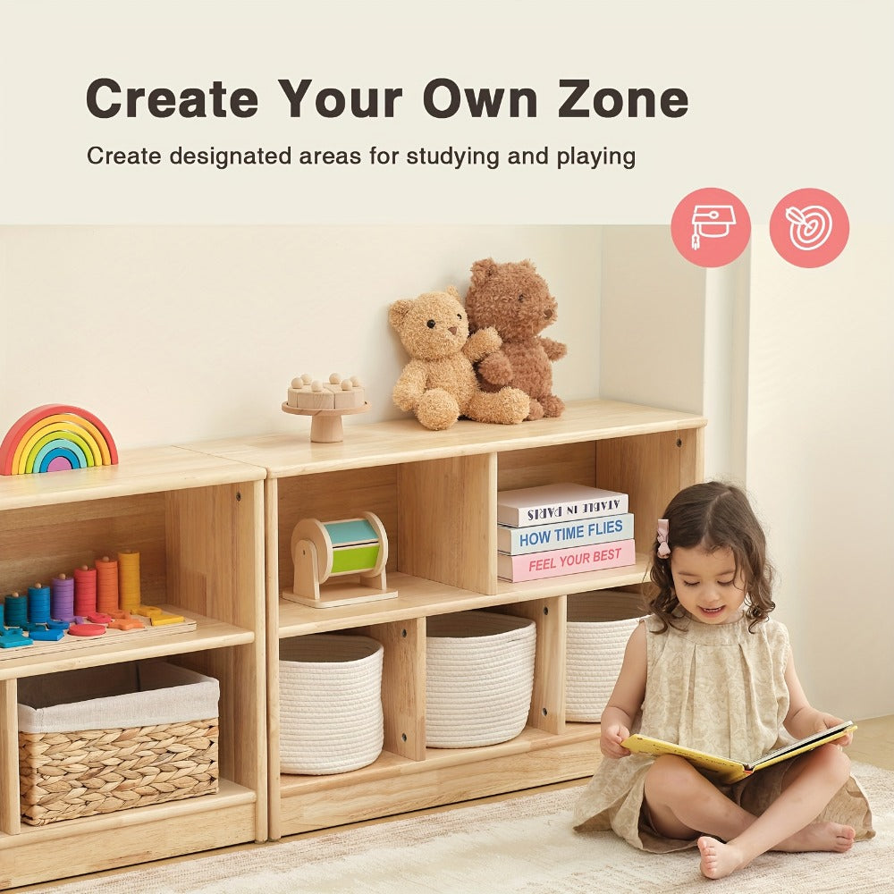 Rubber Wood 5-Compartment Bookshelf 35.4" – 2-Tier Wooden Storage Cabinet for Classroom, Playroom & Preschool | Kids Book Organizer Shelf for Daycare, Bedroom & Living Room | 5-Sec - product image 7