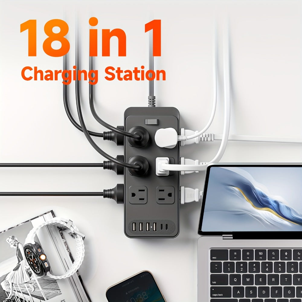 USB Extension Cord Power Strip 18-in-1 with 12 AC Outlets 6 USB Ports Surge Protector Overload Protection Switch 5FT 10FT for Home Kitchen Office Travel Accessories Black White - product image 13