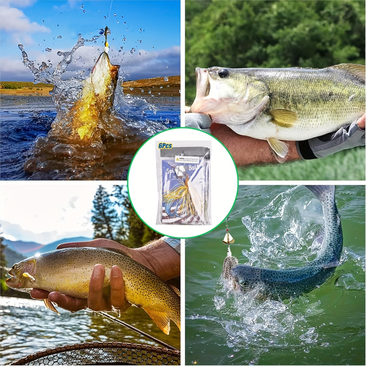 Spinnerbait Buzzbait Fishing Lures 6pcs 3/4oz Multicolor Bass Lure Set with 3D Eyes Rotating Blade Steel Wire Frame for Freshwater Saltwater Bass Trout Salmon - product image 7