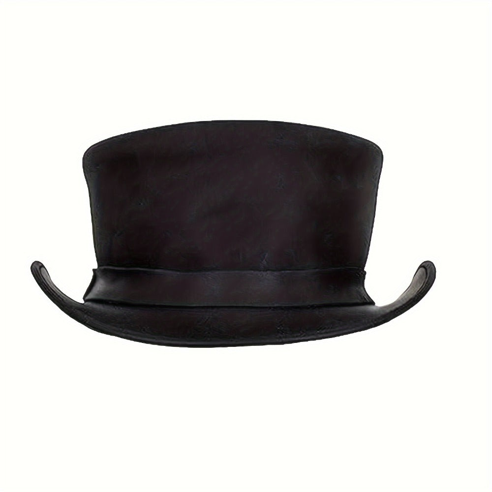 Real Cowhide Low Crown Topper for Men & Women S-3XL, Halloween Costume Cosplay Motorcycle Riding Fashionable Dress Up Hat – Genuine Leather Top Hat Steampunk - product image