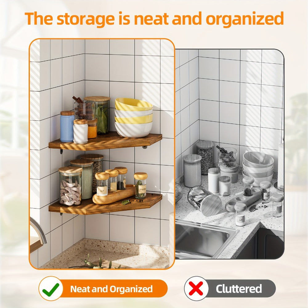 Floating Corner Wall Shelf 5-Sided Wall Mounted Storage Rack - Modern Display Unit for Bathroom, Kitchen, Bedroom & Living Room - Set of 2, 4 or 6 in Brown, Black or White - product image 3
