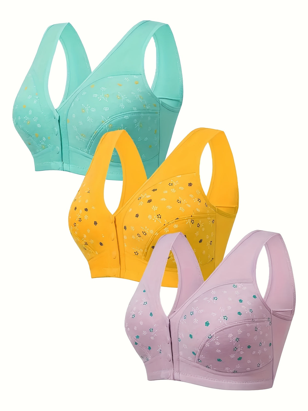 3pcs Plus Size Printed Front-Closure Bra Set Elegant Full-Cup Wire-Free Comfort Bras Women's Lingerie & Underwear Sets Everyday Bras Fashion Underwear - product image 7