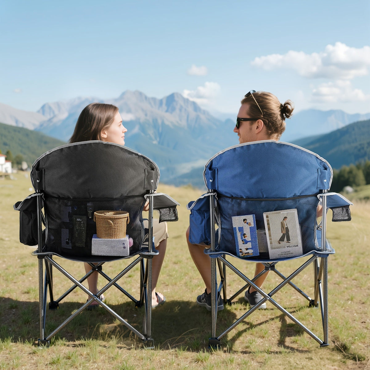 Heavy Duty Camping Folding Chair 500 LBS Capacity – 1 Pack or 2 Pack – Extra Large Outdoor Camp Chair with Organizer Bag, Cooler Bag, Cup Holder & Carry Bag for Lawn, Beach, Travel & Hiking