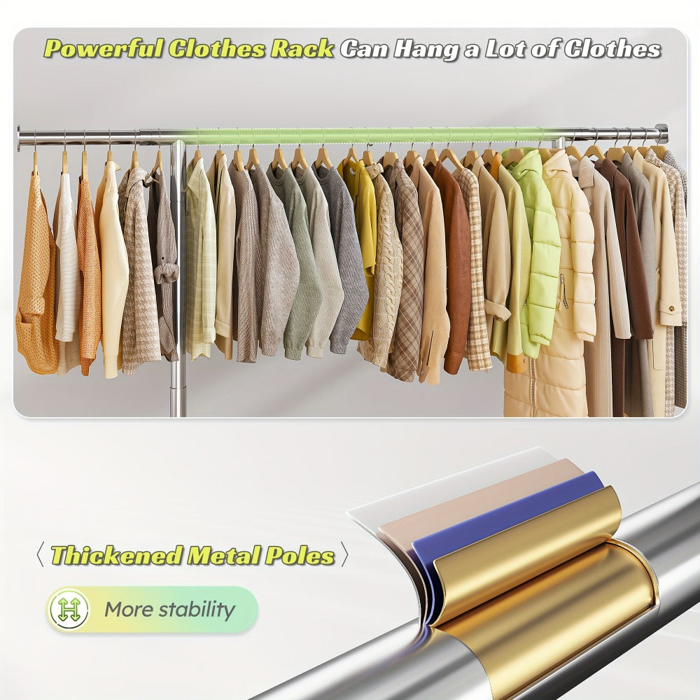 Heavy Duty Rolling Clothes Rack with Wheels - Adjustable Garment Rack 260LBS Capacity, Extendable 51"-75" Wide, for Bedroom Closet Laundry Room - product image 7