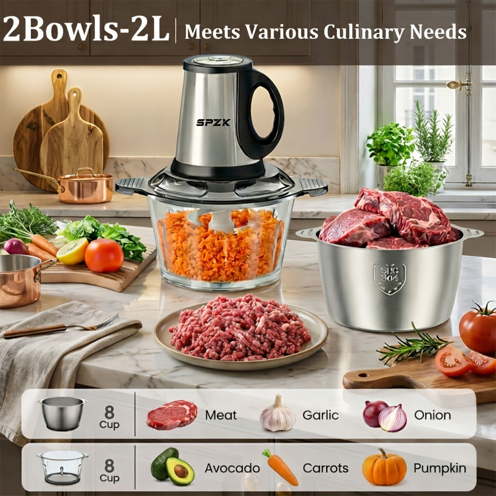 Electric Food Chopper with 2 Bowls & 2 Blades – Multi-Function Food Processor, Meat Grinder & Vegetable Chopper for Meats, Salads, Nuts, Garlic & More - product image 4