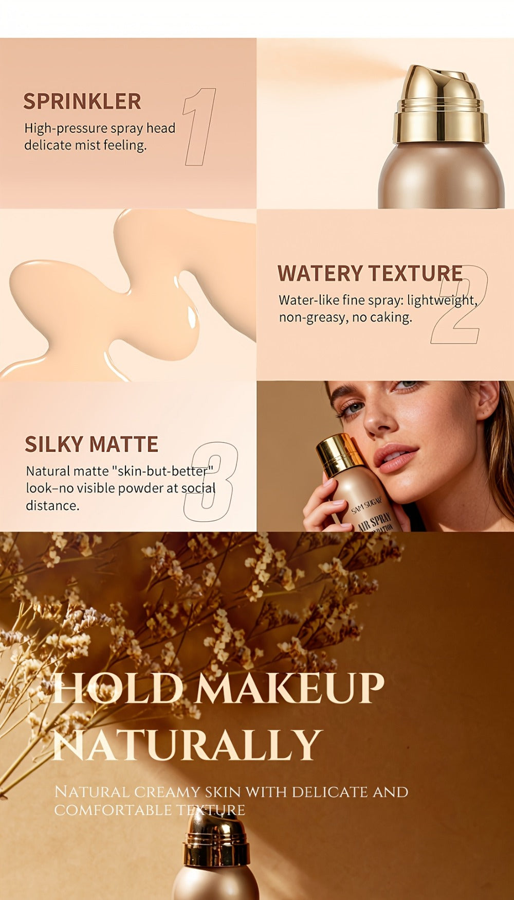 Waterproof Matte Foundation Spray Powder with Brush Set for Women - Sweat-Proof Long-Lasting Full Face Coverage Natural Finish Oil Control, 3 Shades for All Skin Types - product image 11