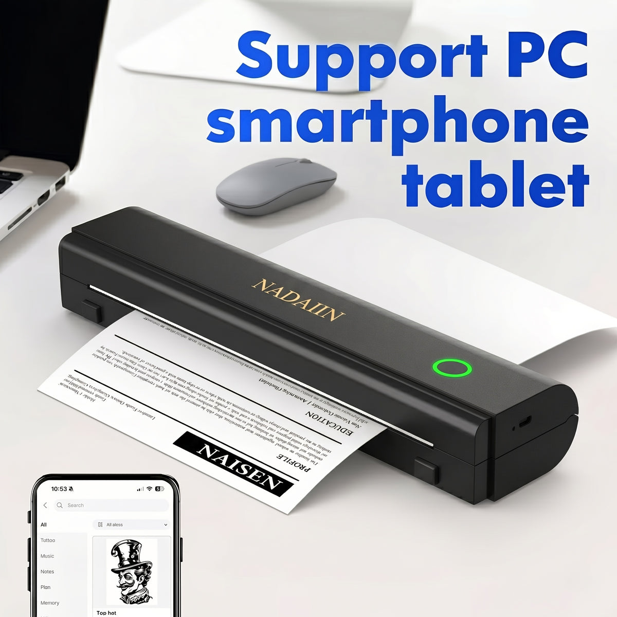 A4 Portable Inkless Thermal Printer With Paper Tray, Wireless Wireless Mobile Printer, Supports 8.5x11 Inch American Letter Paper/A4 Thermal Paper, Compatible - product image
