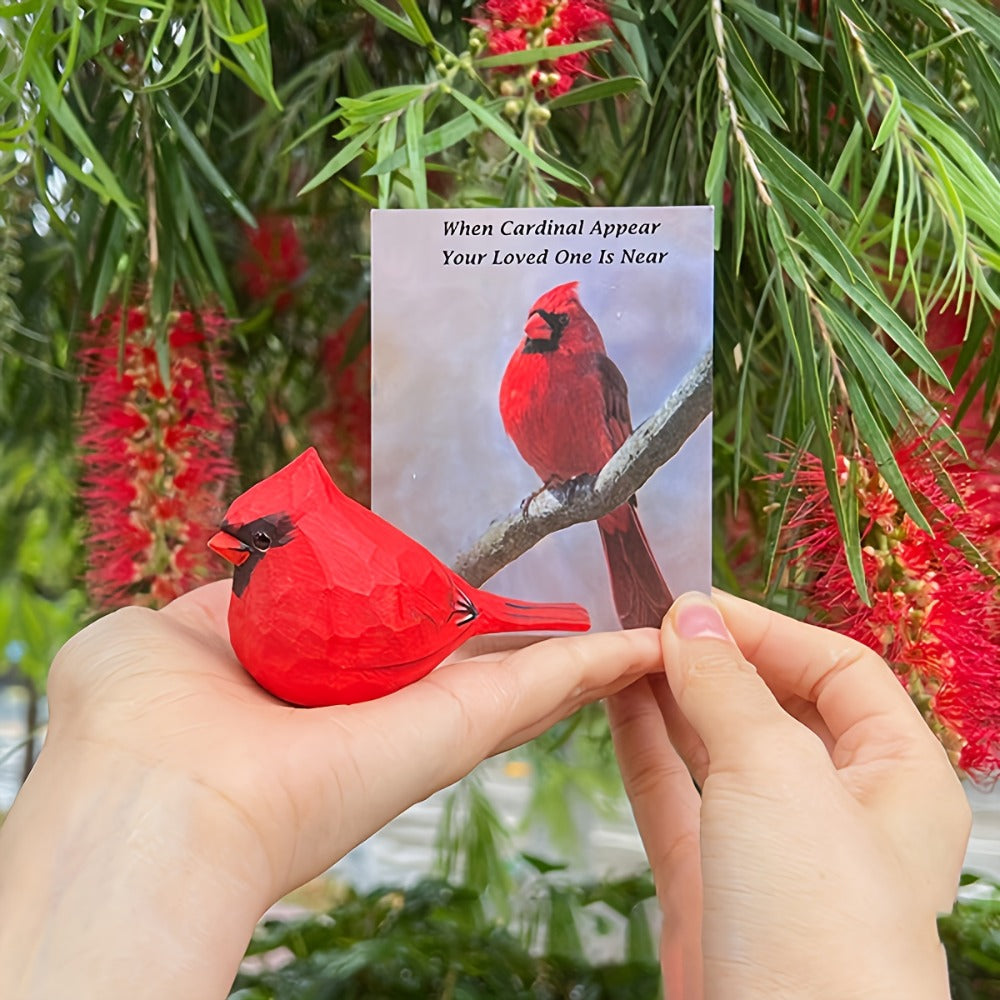 Cardinal Bird Statues Handmade Wood Carving 2pcs - Painted Decorative Bird Figurines for Home Decor Shelf Garden - Best Gift for Bird Lovers Birthday Christmas Family Friends - product image 2