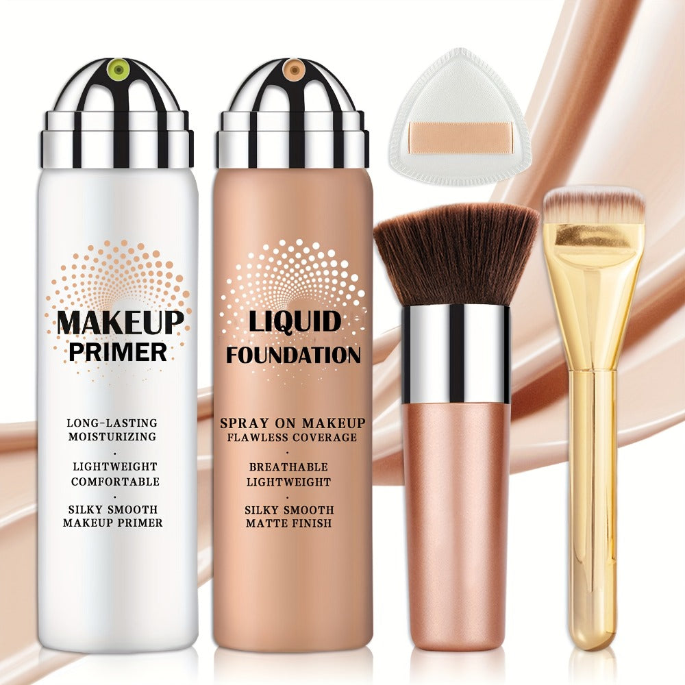 Liquid Foundation & Primer Set for Mature Skin 3-in-1 CC Cream BB Cream Silky Smooth Long-Lasting Formula - Buildable Coverage 4 Shades Natural Beige Nude Porcelain, Anti-Aging Dai - product image