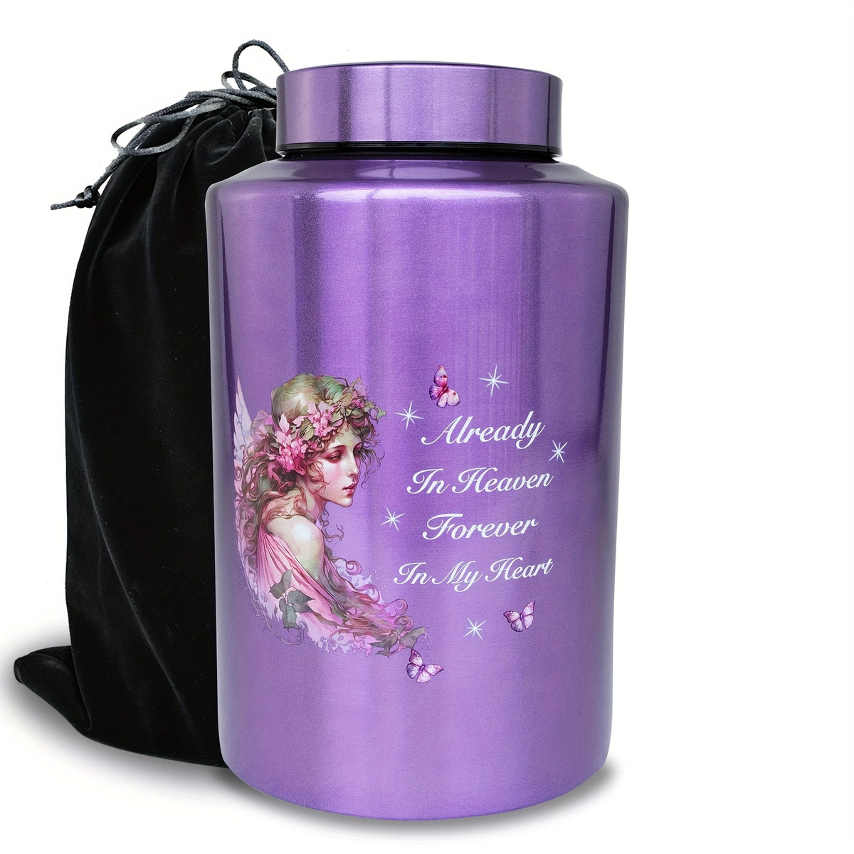Cremation Urns for Human Ashes Large – Stainless Steel Memorial Urn Holds 220 lbs, Decorative Butterfly Cardinal Fairy Design, Screw Lid & Seal Ring, Velvet Pouch Included, Adult F - product image 18