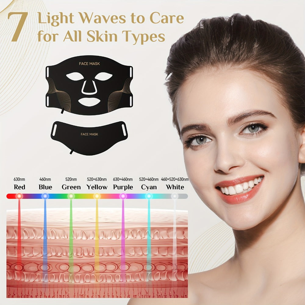 LED Light Therapy Face Mask 7 Color Red Light FDA Cleared Face and Neck Mask for Acne Whitening Anti-Aging Collagen Renewal Hydration Skin Care Home Use Rechargeable Portable - product image 2