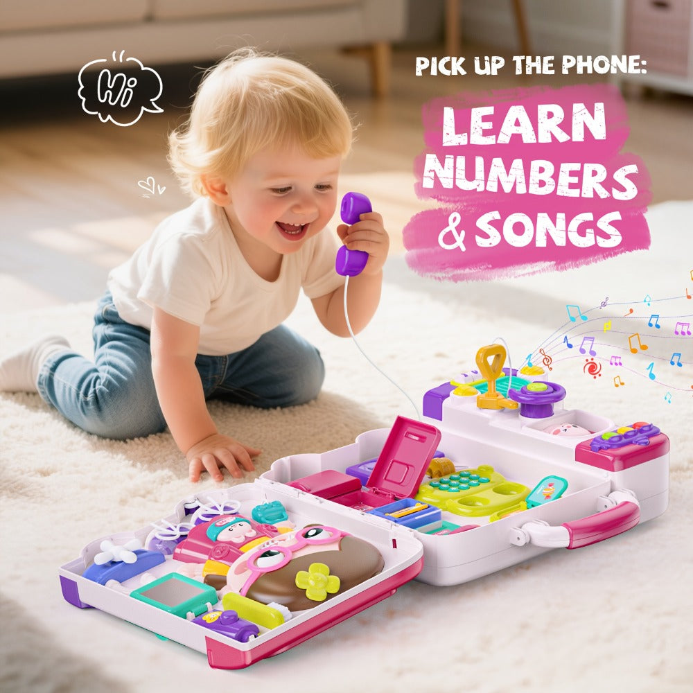 Pink Baby Activity Board, Early Educational Motor Skills Developmental Toy for 1 2 Year Old Boys & Girls, Birthday Gift for Baby – Musical Busy Board Bus Toy - product image 4