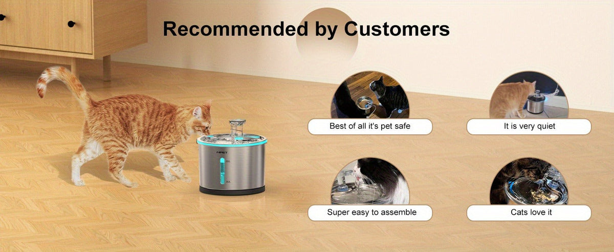 Cat Water Fountain Stainless Steel 50oz/1.5L | Ultra Quiet Auto Pet Water Dispenser with LED Light, Visible Window & Dishwasher Safe | Includes Replacement - product image 20