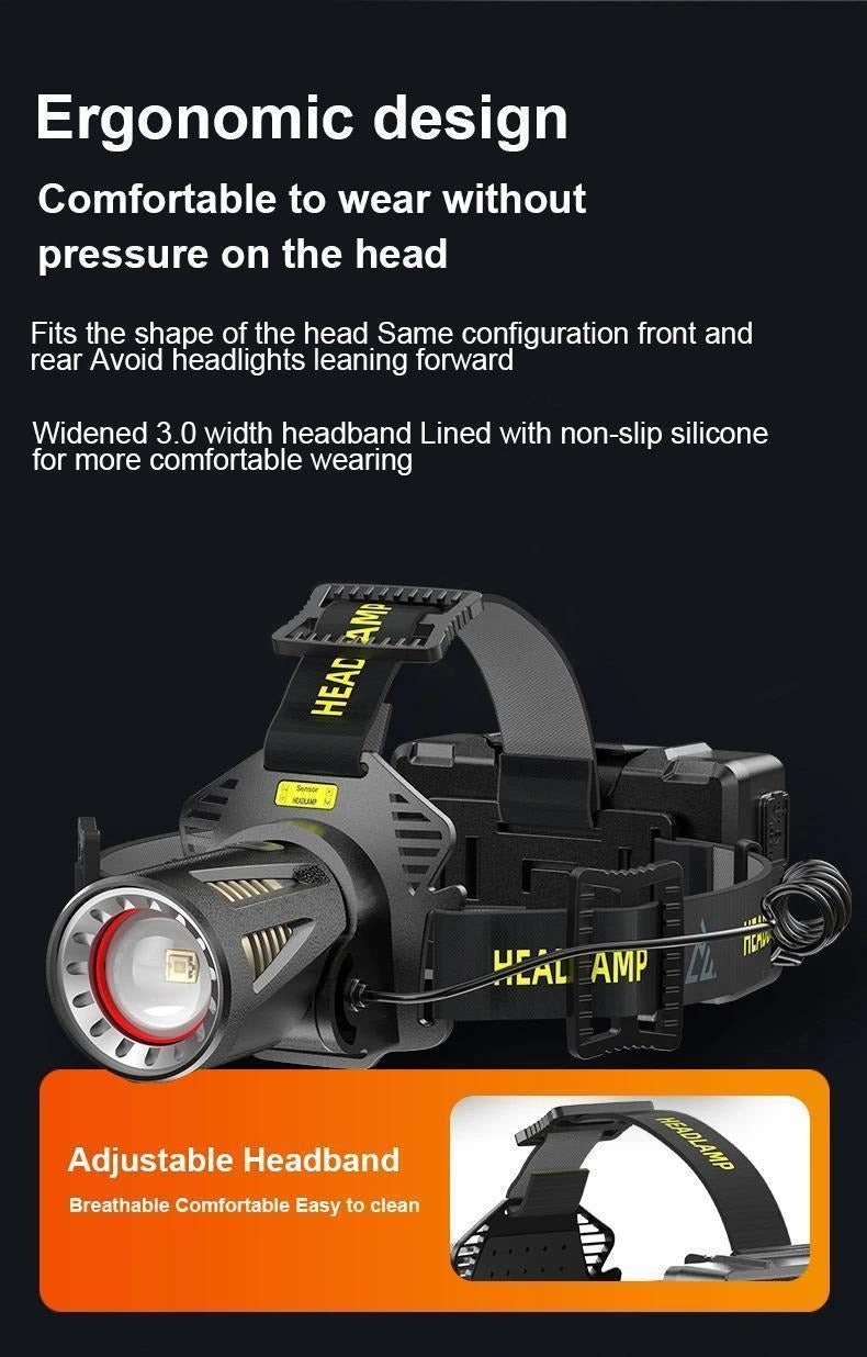 XHP360 Rechargeable Headlamp 3 Modes Sensor 90° Tilt Power Bank Type-C 3x18650 Zoomable Head Torch for Fishing Camping Hiking - product image 25