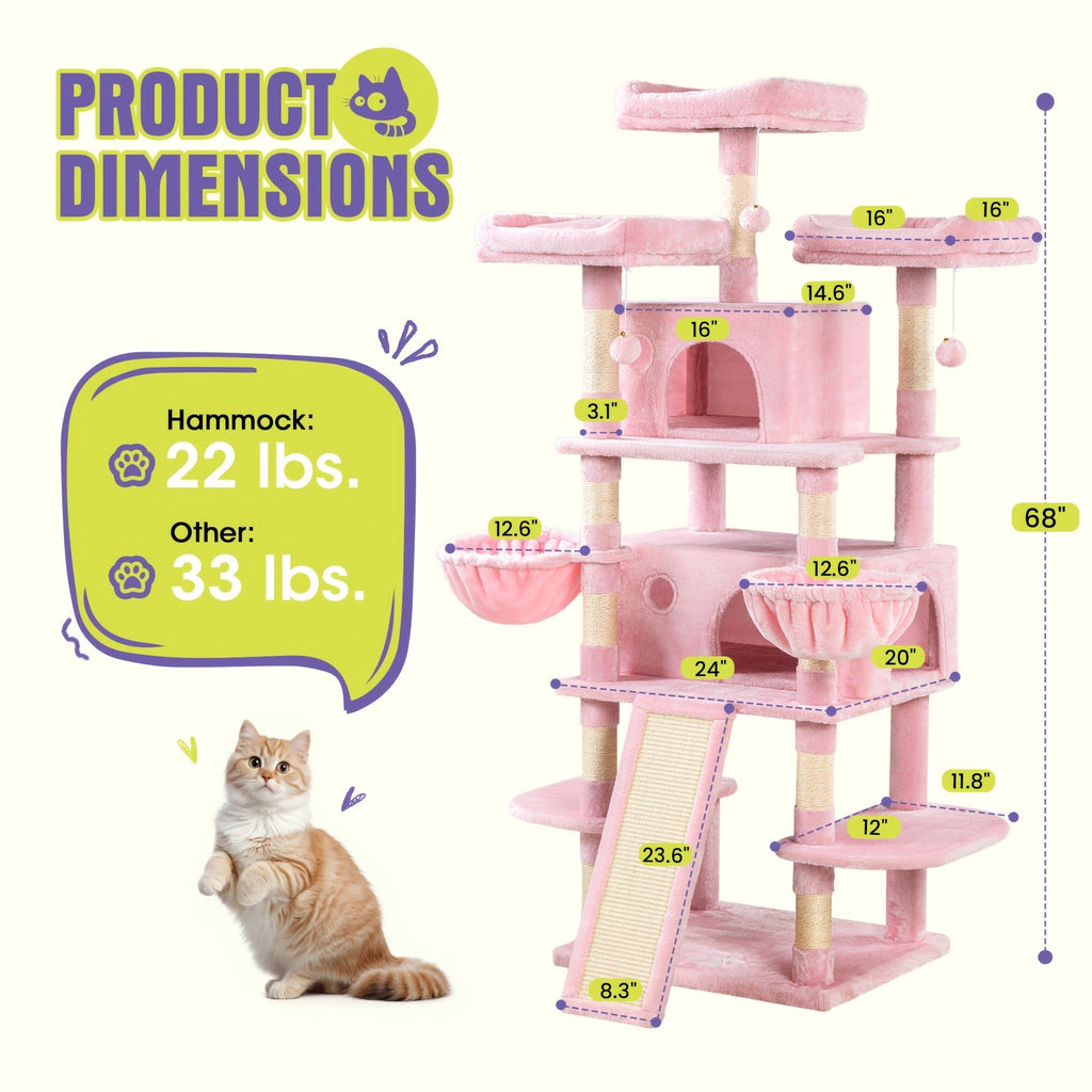 Cat Furniture with Sisal Scratching Posts, Plush Perches, Hammock, Basket & Corner Condo Cave, Hanging Toys & Climbing Ramp, Multiple Sizes & Colors | Cat Tree - product image 5