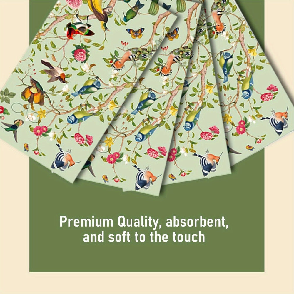 Decorative Disposable Guest Hand Towels for Bathroom, Wedding, Bridal Shower, Baby Shower, Birthday Tea Party & Elegant Table Setting | Vintage Floral Bird Watercolor Paper Napkins 100 Pcs