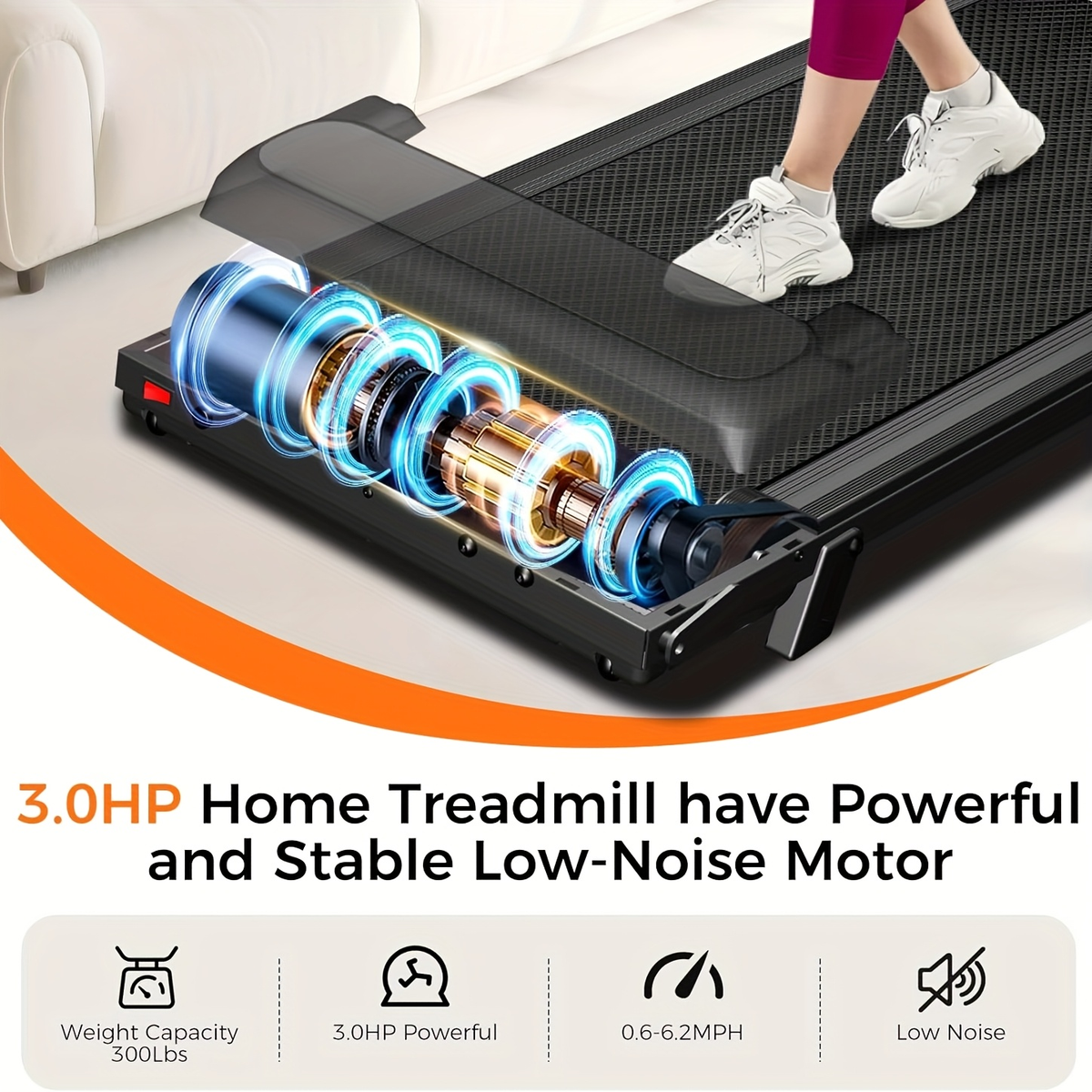 3.0HP Quiet Walking Pad for Home, 300LBS Capacity, Travel-friendly Under Desk Treadmill for Walking, Jogging & Running – Folding Treadmill 3-in-1 with 14% Auto - product image 10