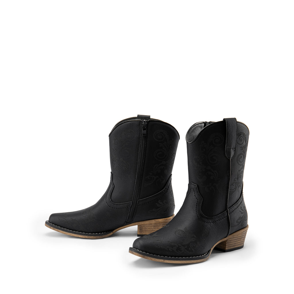 Women's Western Cowgirl Boots - Low Chunky Heel Square Toe Ankle Booties with French Heel & TPR Sole, Retro Round/for - Cowboy Boots for Ranch, Festival, Casual Wear (Zipper Closure), Women Shoes