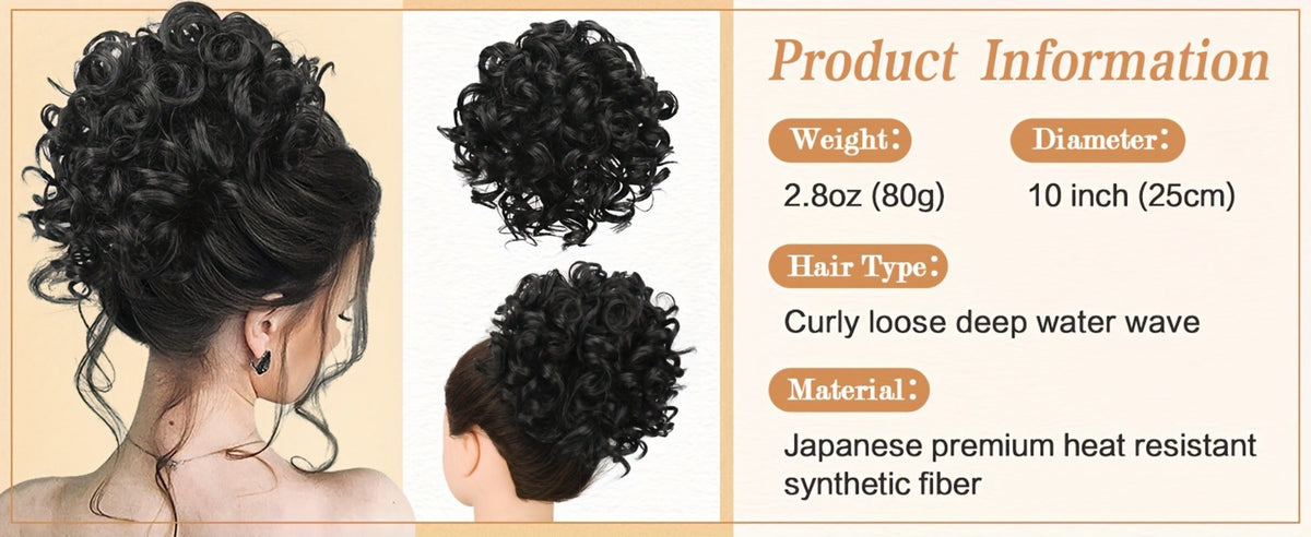 Drawstring Messy Bun Hair Extension 80g Curly Ponytail Voluminous Loose Bun Hairpiece for Women Thinning Hair Natural Look Black Brown Burgundy Ombre 10 Inch - product image 10