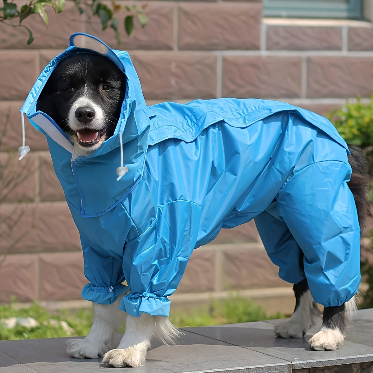 Dog Raincoat Full Body Waterproof | Blue Polyester Rain Jacket with Hood & Footies for Small Medium Large Dogs, Hassle-free Hook-and-Loop Closure, All-Breed - product image
