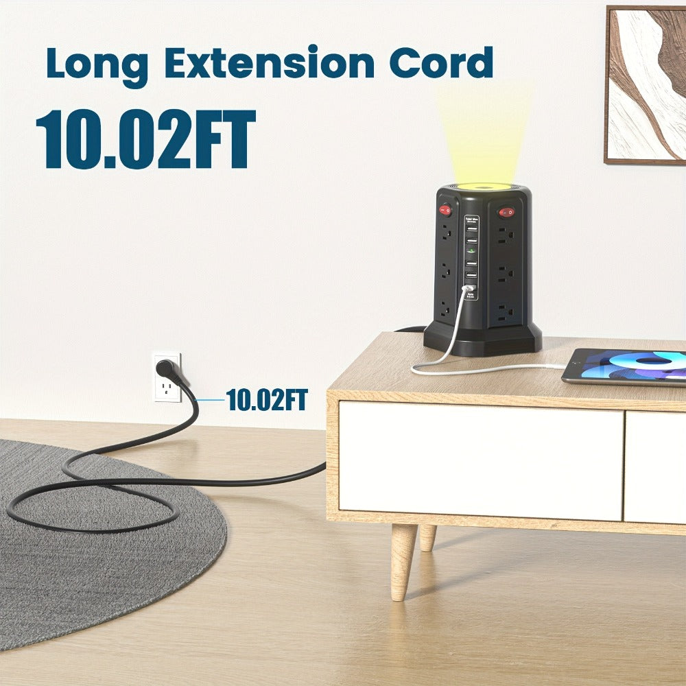 Surge Protector Power Strip Tower with 12 AC Outlets 5 USB Ports 8.8FT Extension Cord Night Light 4 Individual Switches Overload Protection for Home Office Desk Dorm Room - product image 6