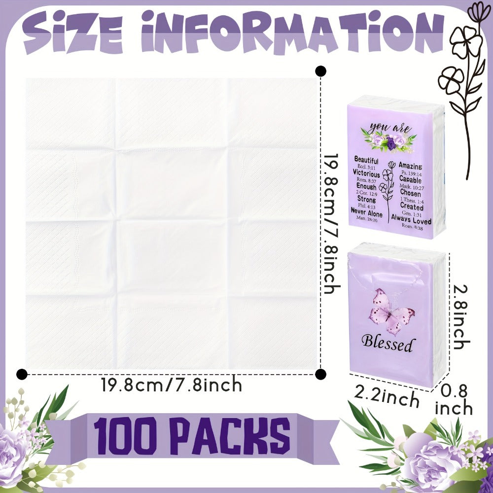 Christian Blessed Pocket Tissues 100 Pack 3-Ply Purple Butterfly Lavender Floral Design 7 Sheets Per Pack for Weddings Graduation Church Events Travel Gifts - product image 3