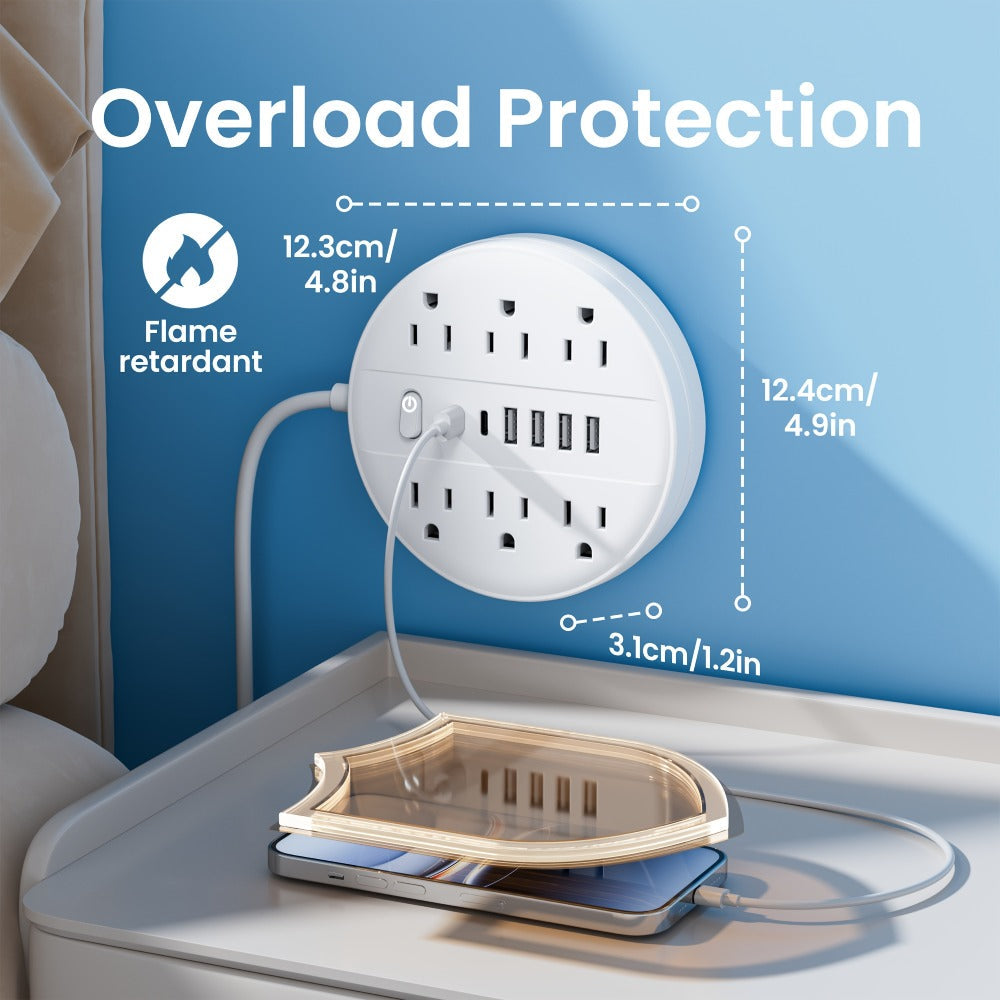 Surge Protector Power Strip 12-in-1 with 6 AC Outlets 4 USB-A 2 USB-C Flat Plug Wall Mount Overload Protection Desk Charging Station for Home Office Travel - product image 4