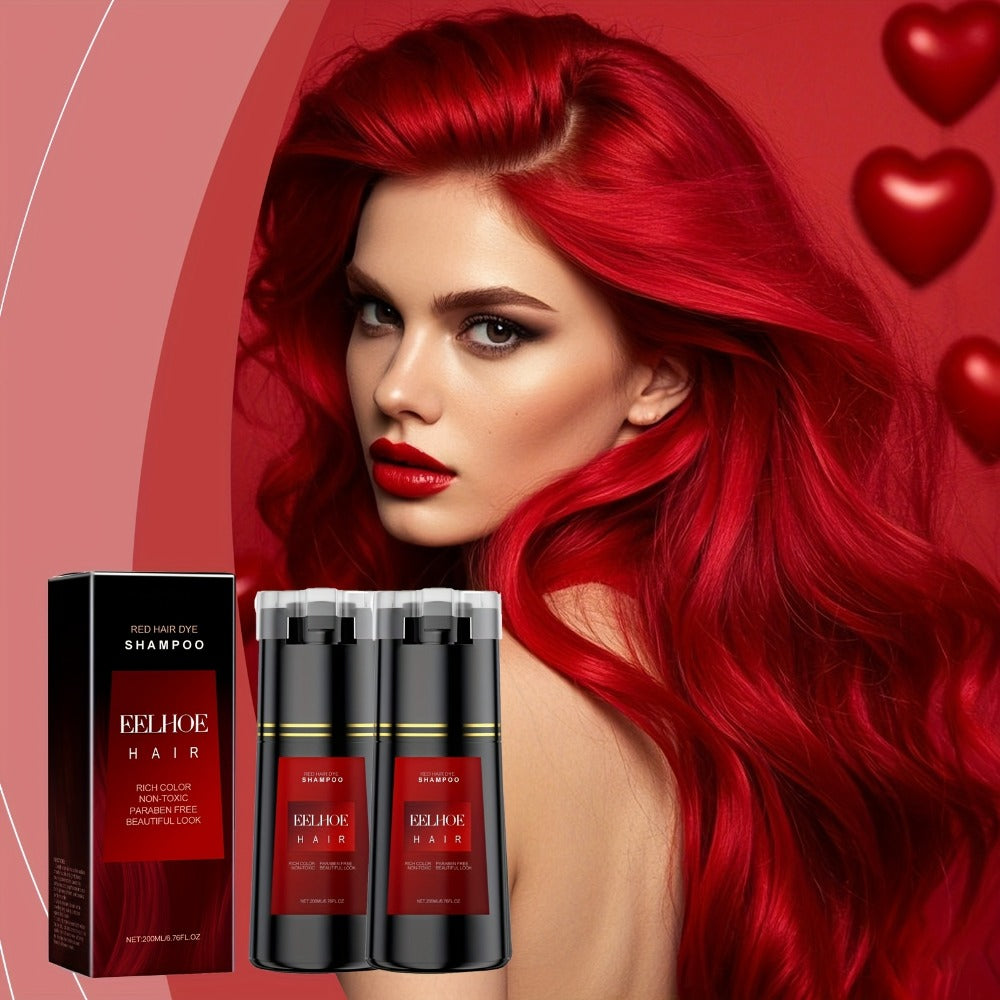 Red Color Depositing Shampoo 3-in-1 for Women - Easy At-Home Hair Dye Colors Moisturizes & Cleanses in One Step Vibrant Uniform Red Semi Permanent Hair Color Soft Shiny Finish 200m - product image