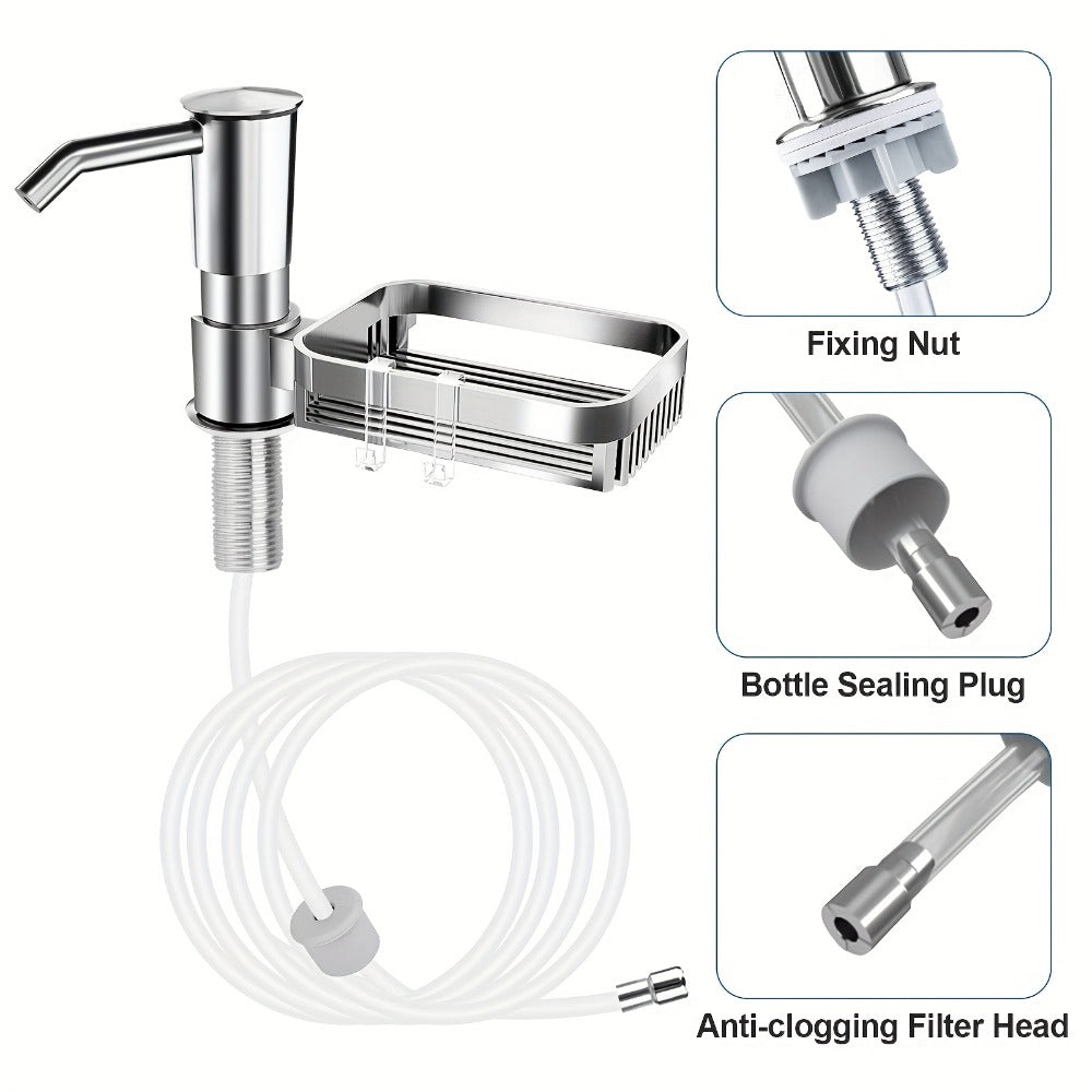 Kitchen Soap Dispenser Set with Sponge Holder & 39" Extension Tube, 360° Rotating Pump, No-Drill DIY Install for Kitchen Sink Bathroom Counter & Laundry Room, Fits 24-40mm Countert - product image 2