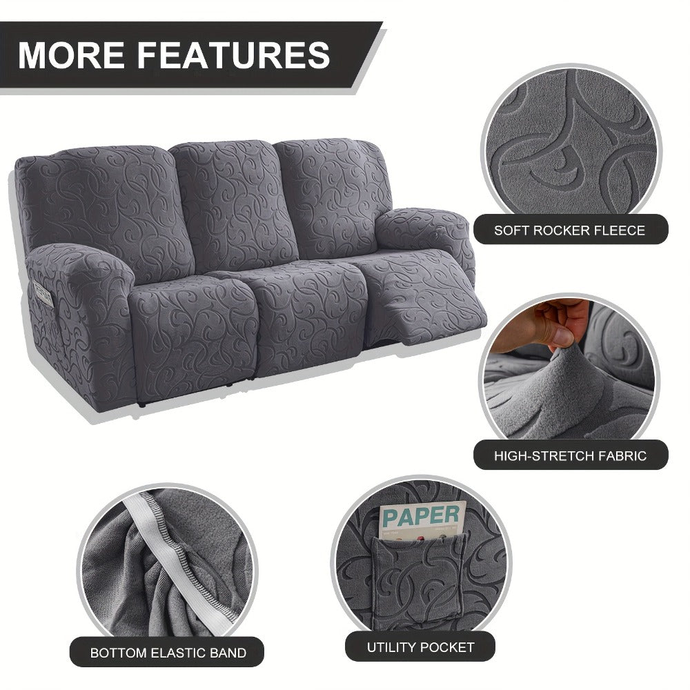 Chenille Recliner Sofa Cover 3 Seater High Stretch Thickened Hooked Fabric - Machine Washable Wear Resistant Couch Slipcover | Sand Color Light Grey Chocolate | Living Room Bedroom - product image 6