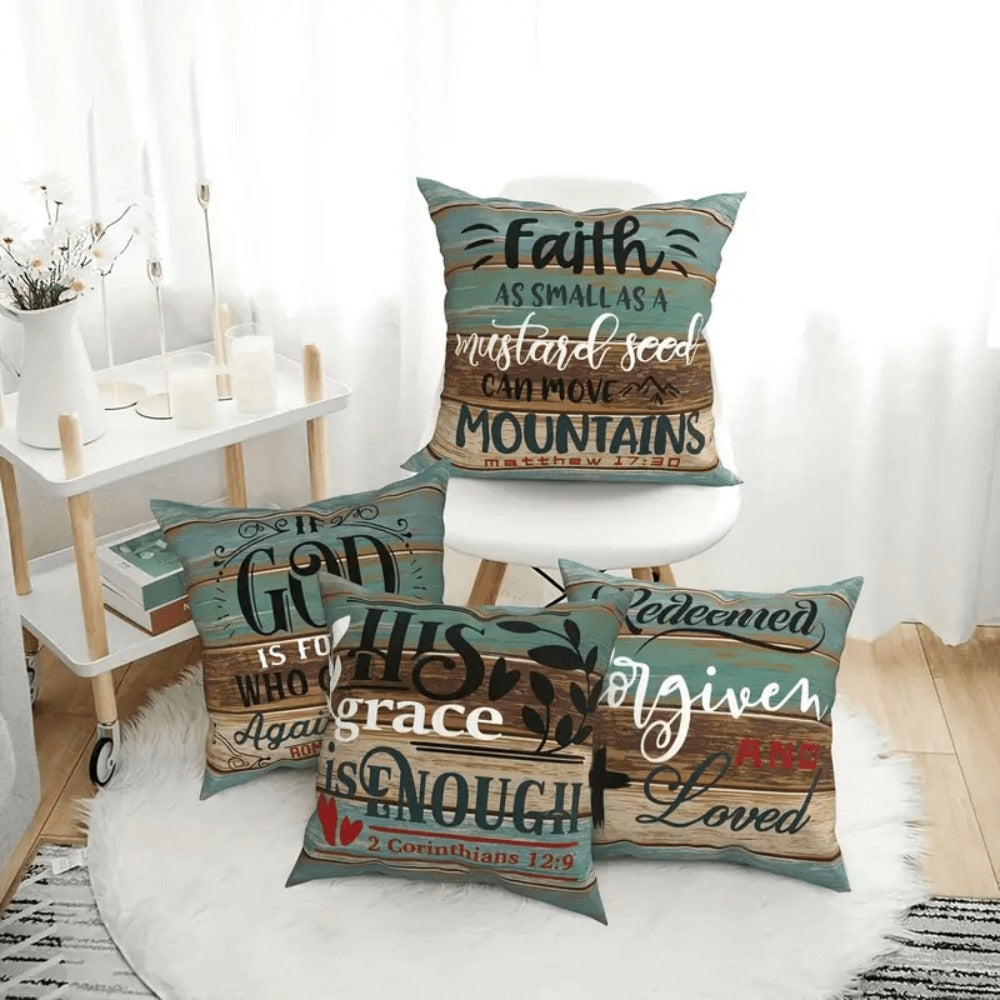 Throw Pillow Covers Scripture Quotes 4 Pack Decorative Linen Cushion Covers Inspirational Bible Verse for Sofa Couch Bedroom Living Room Home Decor 18x18 Inch No Insert - product image