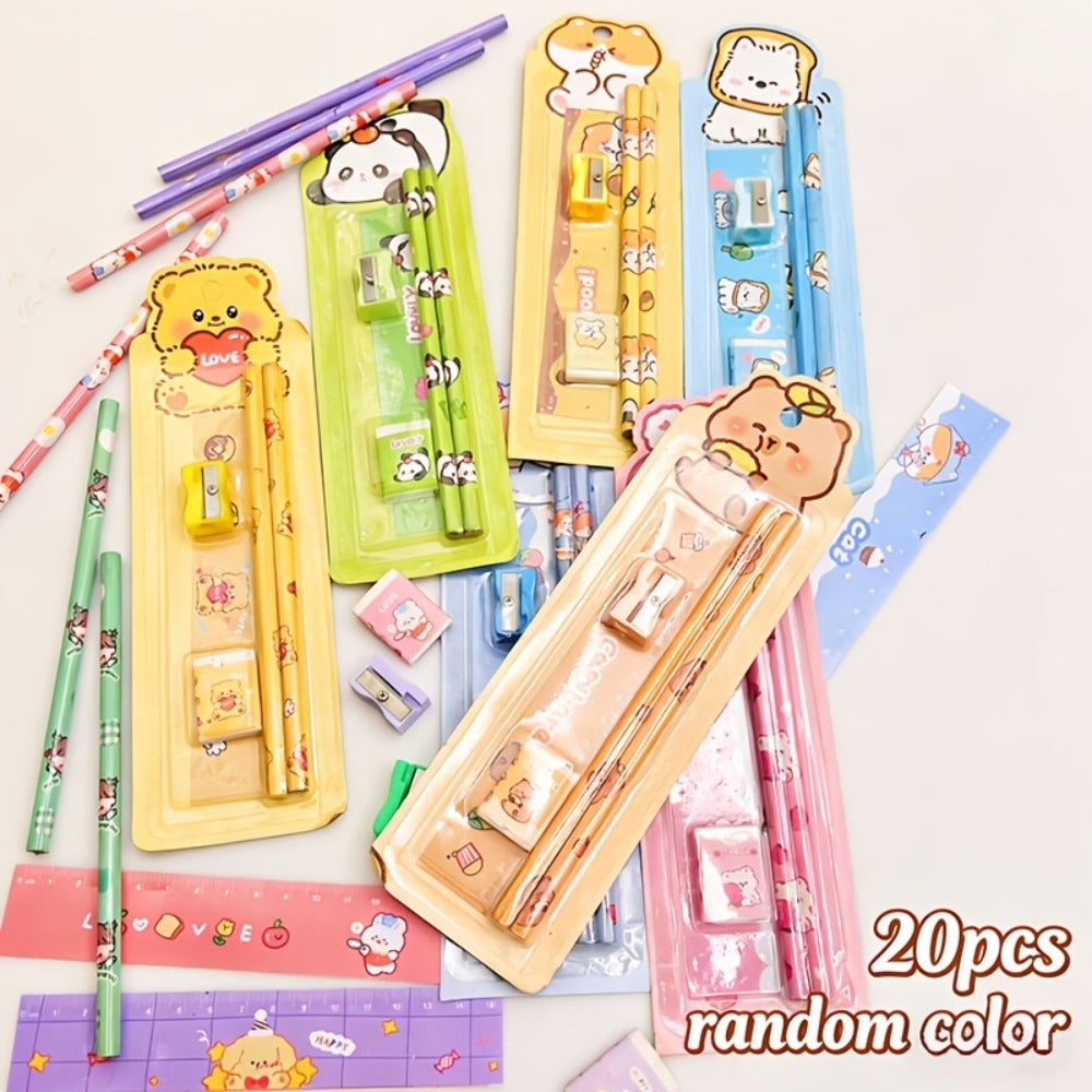 20-Piece Cartoon Pencil Stationery Set with Ruler Eraser Sharpener, Random Cartoon Styles, Kids School Supplies, Party Favor Prizes, Festival Gift Set for Students - product image 8