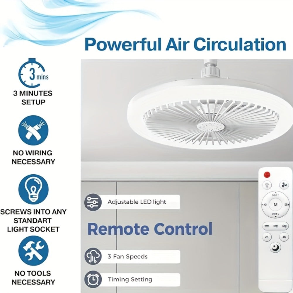 Ceiling Fan Light with Remote Control, Dimmable LED 3000-6500K, 3-Speed Fan, E26 Base, 360° Adjustable Universal Joint, Timed Night Light, Room Decor White & Gray - product image 5