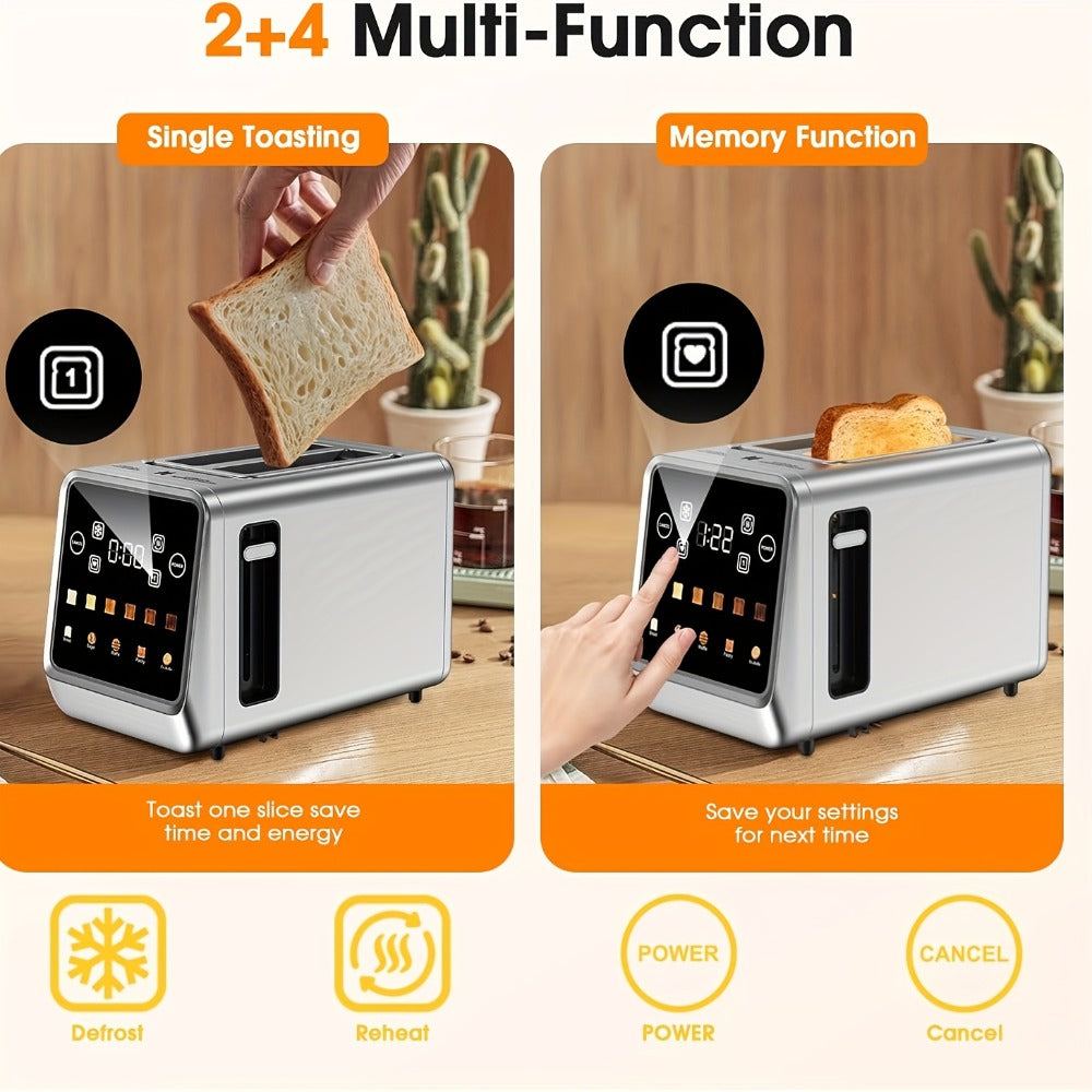 Smart Digital Toaster 2 Slice Touch Screen – Stainless Steel with Memory Function, 5 Bread Types, 6 Shade Settings, 1.5-Inch Wide Slot, 900W Fast Toasting for Home Kitchen - product image 5