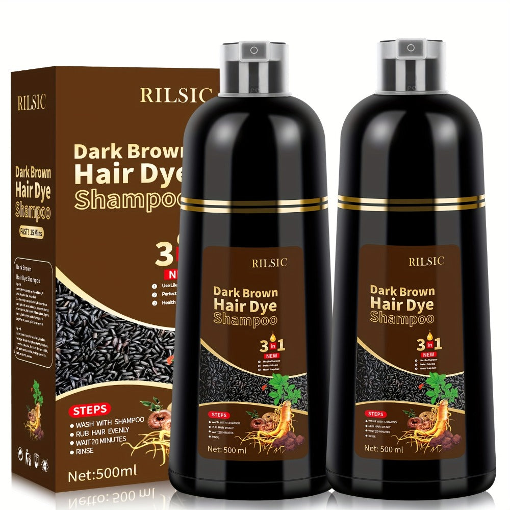 Grey Hair Coverage Shampoo 3-in-1 2-Pack 500ml Each — Instant Color in Minutes Ammonia Free Natural Herbal Formula, Lasts 30 Days, Black & Dark Brown for Men & Women All Hair Types - product image 12