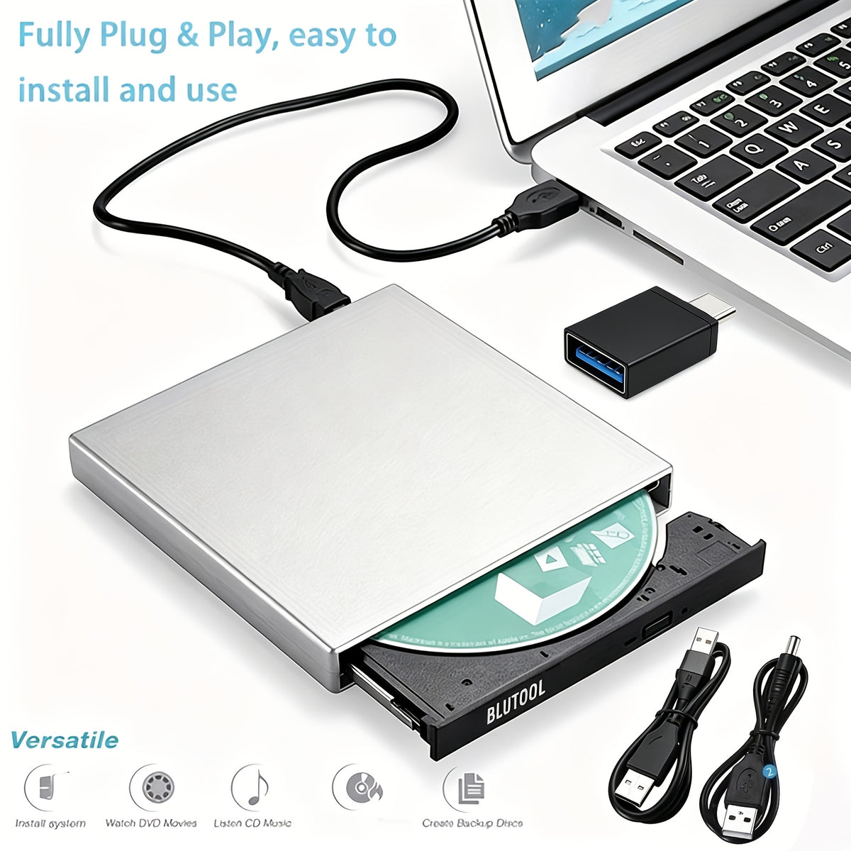 External DVD CD/DVD-ROM CD-RW Player Portable External CD-RW Drive DVD-RW Burner Recorder Player for Laptop Desktop Computer with Storage Bag - product image 3