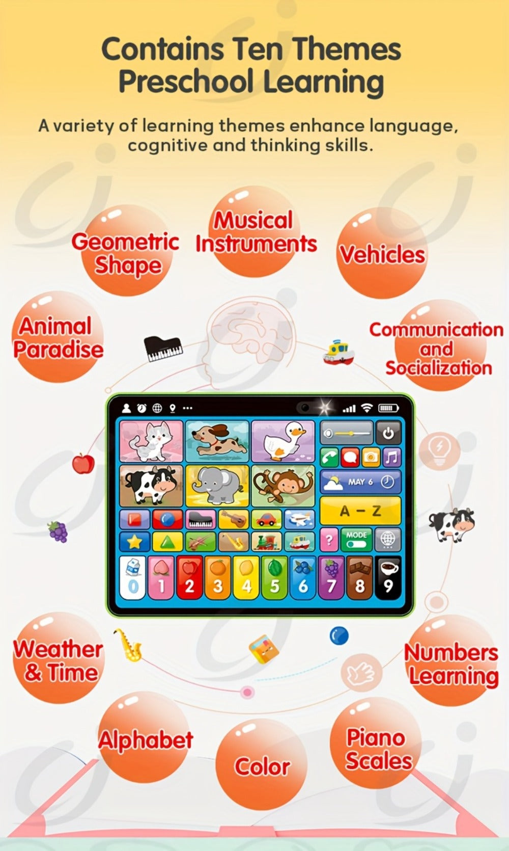 Trilingual Toddler Learning Tablet Toy | 39 Buttons 4 Play Modes Alphabet Numbers Colors Animals Music, Speech Therapy & Language Development Toy for Baby 12 - product image 12