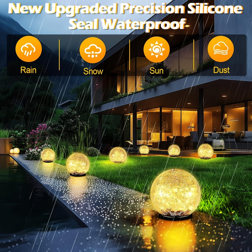 Solar Garden Globe Lights 4 Pack Cracked Glass Ball Outdoor Solar Sphere Lights with 30 LED Warm White IP65 Waterproof Auto On Off for Garden Patio Lawn Yard Pathway Christmas Deco - product image 14