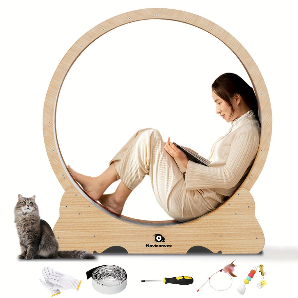 Cat Exercise Wheel 45-Inch XL Silent Running Wheel | Large Wooden Indoor Cat Treadmill with Carpeted Runway for Active Cats, Cat Fitness Wheel Gift for Cat - product image 3